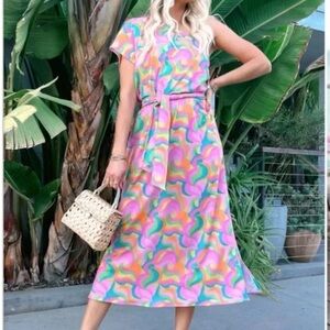 NWT Mumu x Barbie one shoulder colorful Dress XL